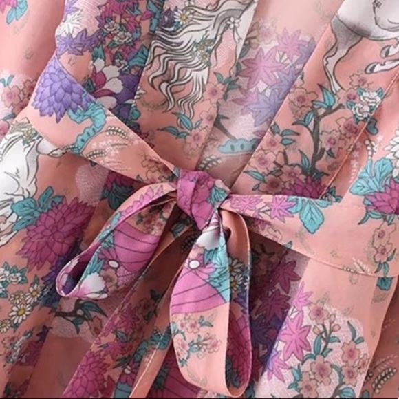 Wild Horse Unicorn Pink Gypsy Bohemian Kimono - Picture 6 of 8